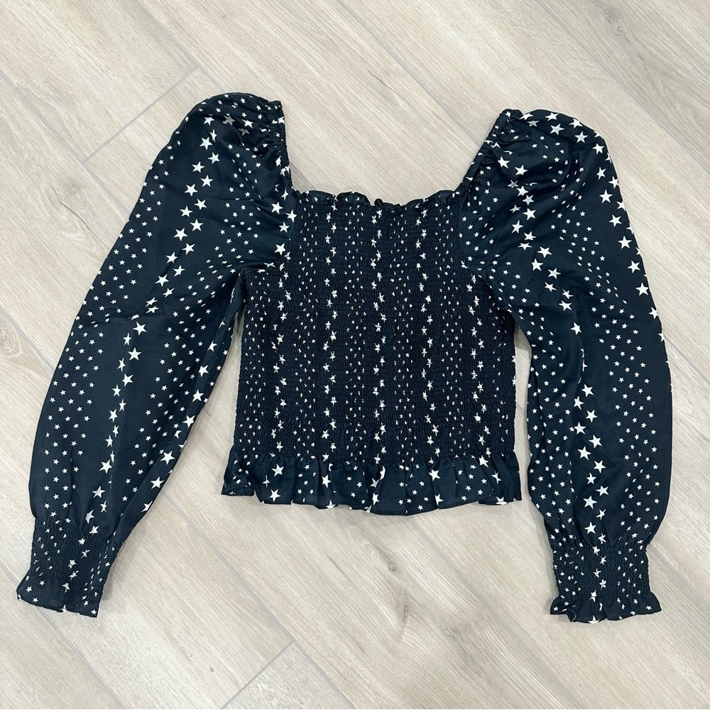 LOVESHACKFANCY Russell stars smocked top puff sleeve black white small pretty - Picture 7 of 10